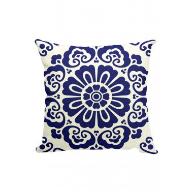 Navy Blue Decorative Print Throw Pillow Cover