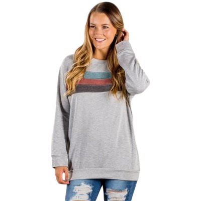 Light Gray Contrast Stripes Pullover Sweatshirt