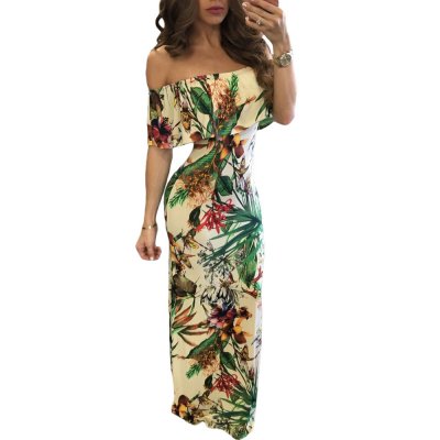 Vibrant Botanic Print Off-the-shoulder Maxi Dress