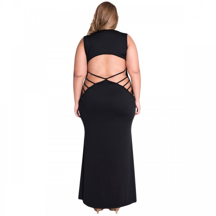 Black Hollowed Back Maxi Jersey Dress