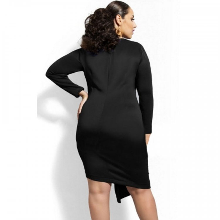 Black Sexy Zipped Knee Length Plus Size Dress