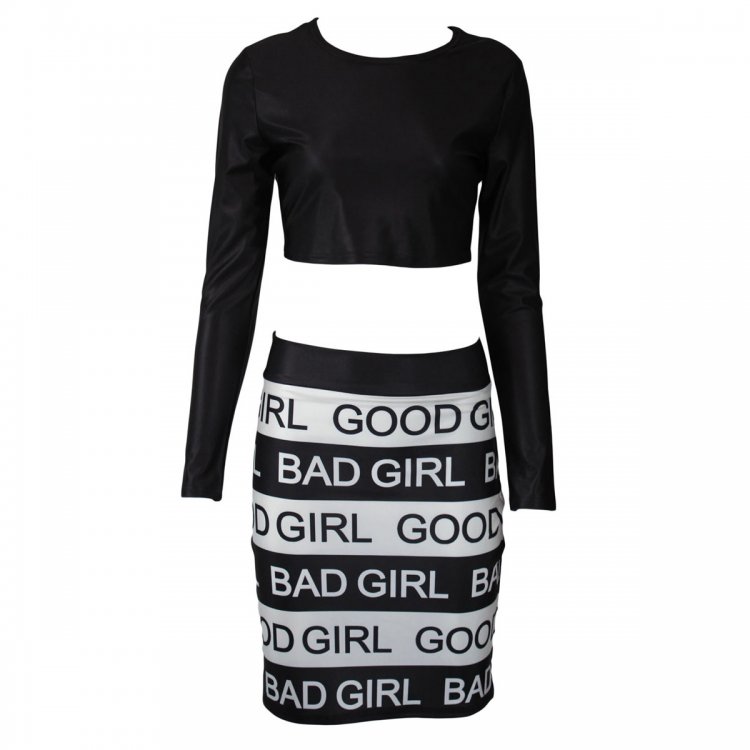 Good Girl Bad Girl Print Long Sleeve Skirt Set