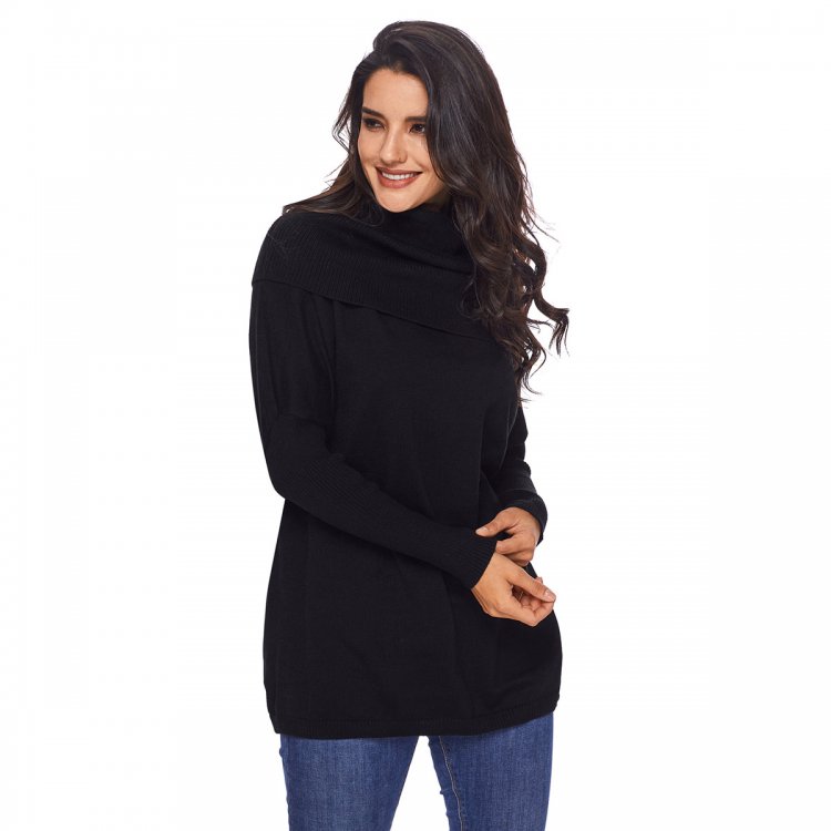 Black Cozy Cowl Neck Long Sleeve Sweater