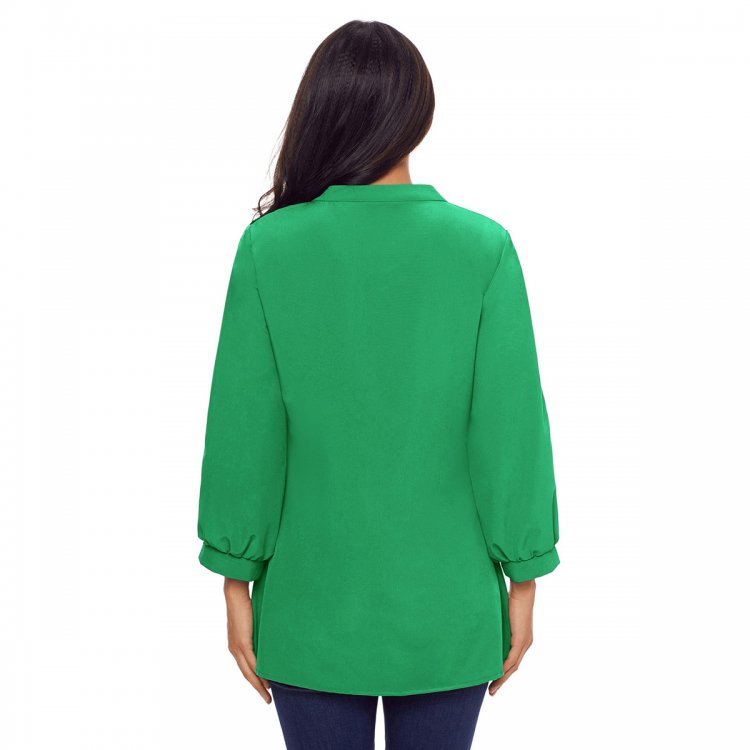 Green Lace and Pleated Detail Button up Blouse