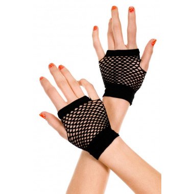 Black Fingerless Net Short Gloves