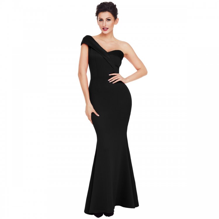 Black Sexy One Shoulder Ponti Gown