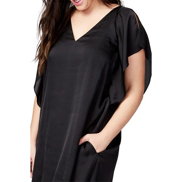 Black Flutter Sleeve Plus Size Shift Dress