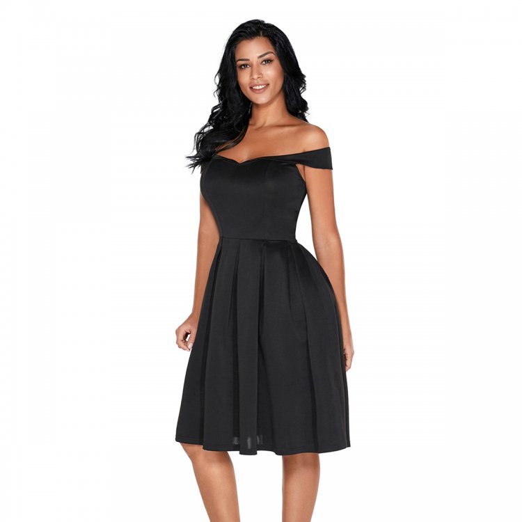 Black Foldover Off Shoulder Sweet Homecoming Dress
