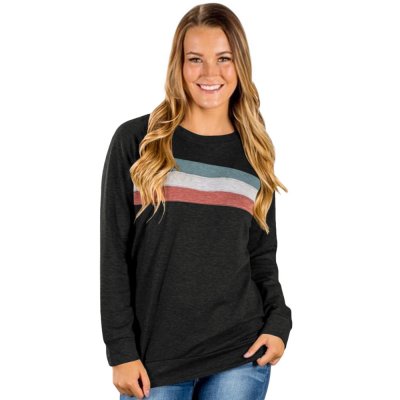 Black Contrast Stripes Pullover Sweatshirt
