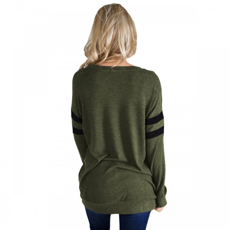 Green Striped Sleeve Women’s Sweatshirt Top