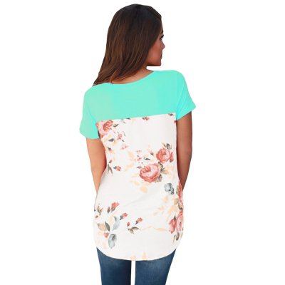 Mint Floral Print Lower Back T-shirt