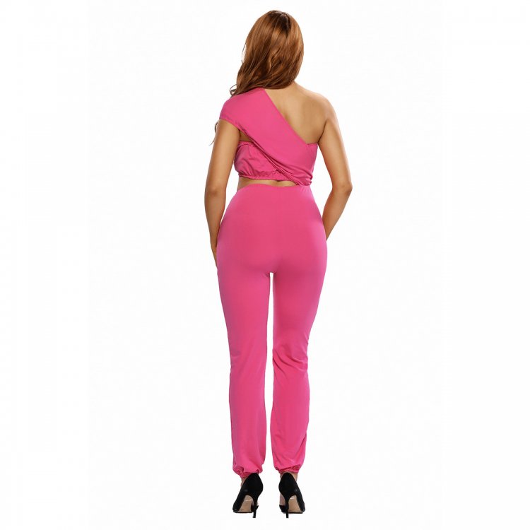 Bright Pink One-shoulder Jumpsuit