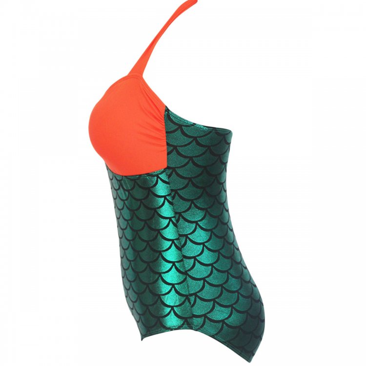 Orange Bralette Splice Metallic Mermaid One Piece Swimwear