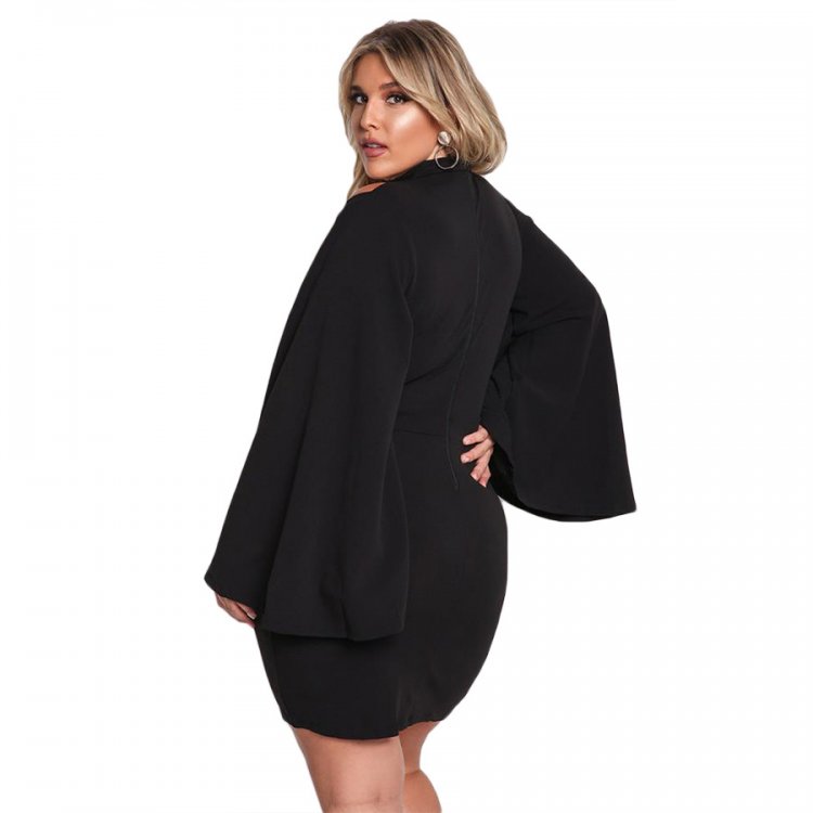 Black Plus Size Cut Out Bell Sleeve Bodycon Dress