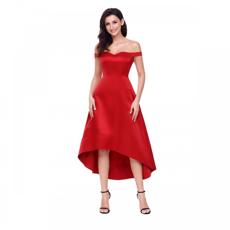 Red High-shine High-low Party Evening Dress