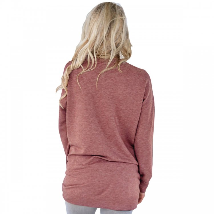 Rust Red Casual Pocket Style Long Sleeve Top