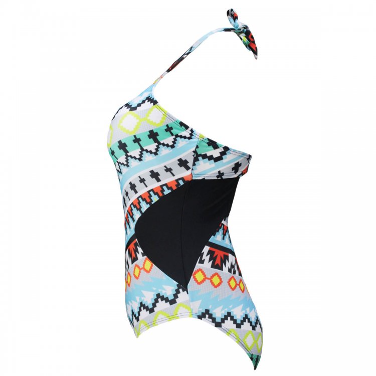 Colorful Tribal Print High Neck One Piece Maillot