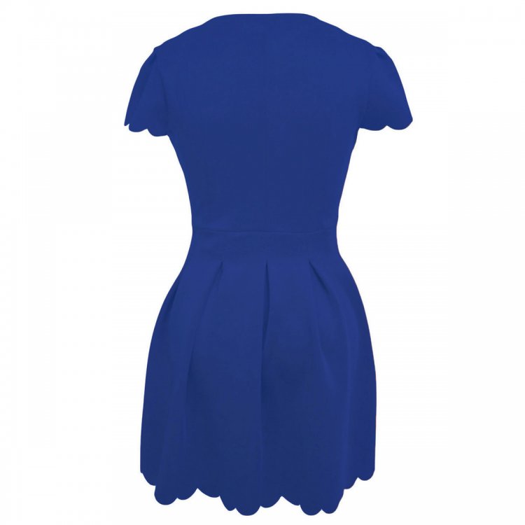 Blue Sweet Scallop Pleated Skater Dress