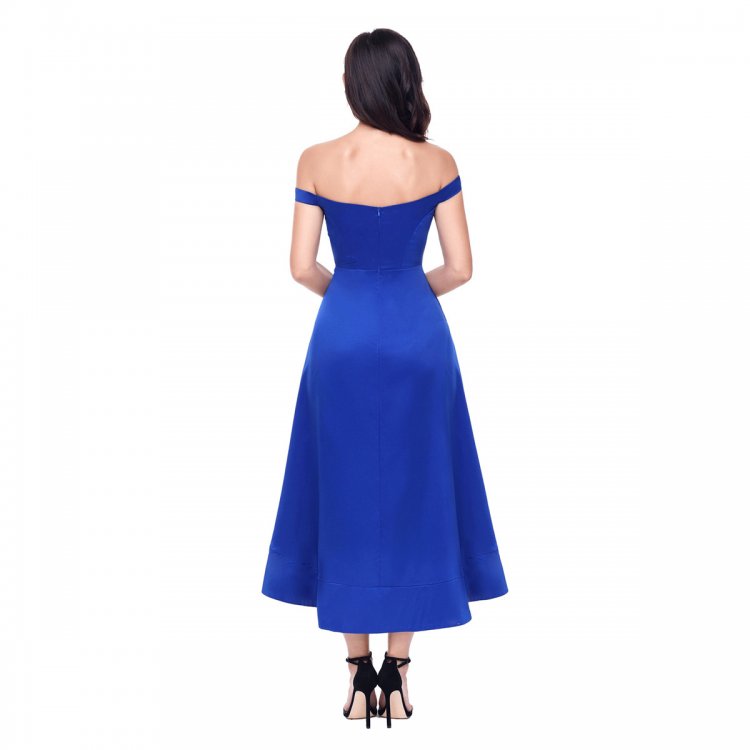 Blue High-shine High-low Party Evening Dress