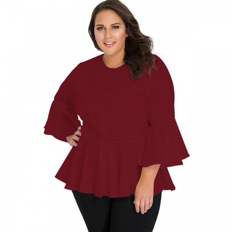 Red Crochet Insert Bell Sleeve Plus Size Top