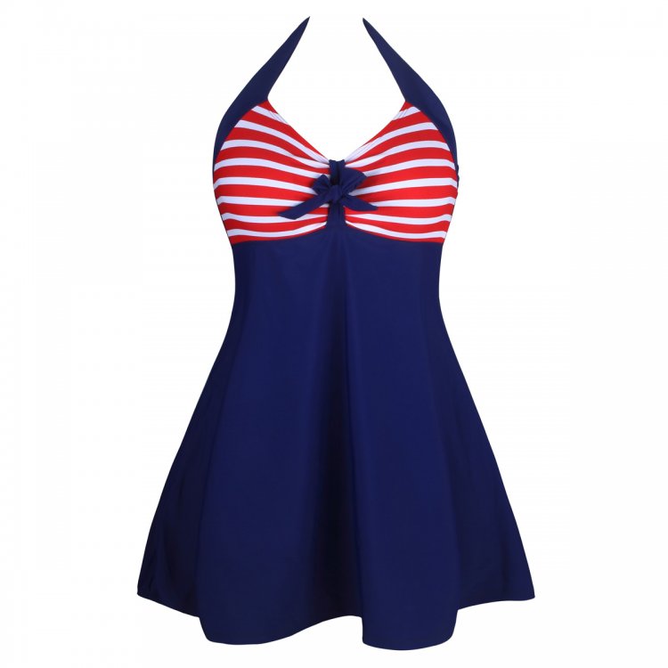 Red White Stripes Black Navy One-piece Swimdress