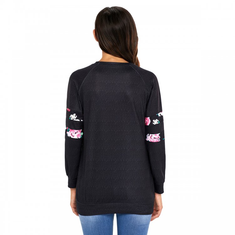 Floral Patch Accent Black Sweatshirt