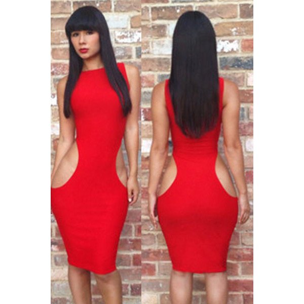 Red Cut out Sexy Party Midi Dress