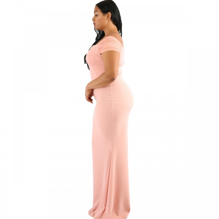 Pink Plus Size Sheer Sleeve Column Dress