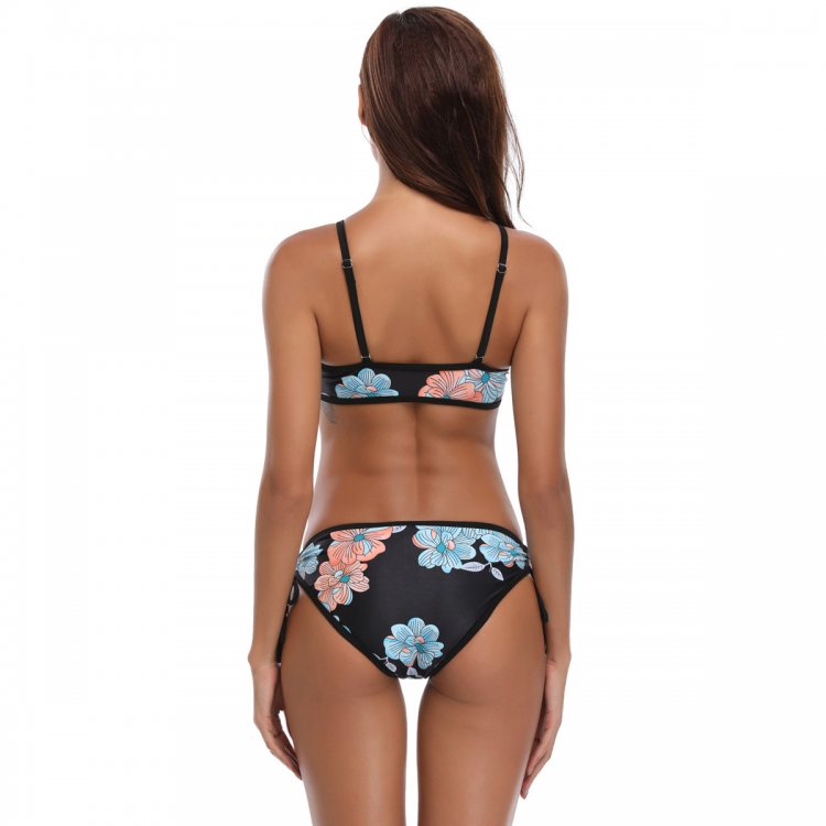 Strappy Ladder Cut Out Floral Print Bikini Swimsuit