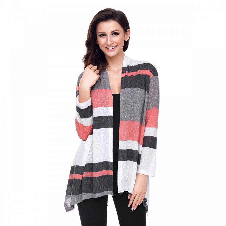 Mauve and Taupe Shawl Neck Colorblock Long Sleeve Cardigan