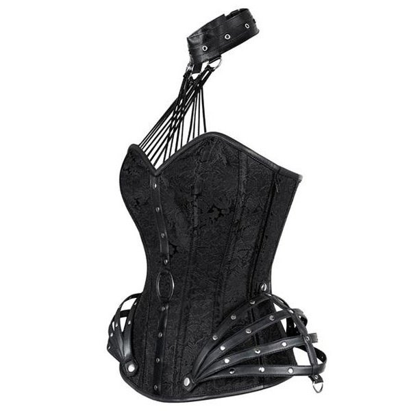 Black Gothic Steel Boned Overbust Corset with Neck Gear