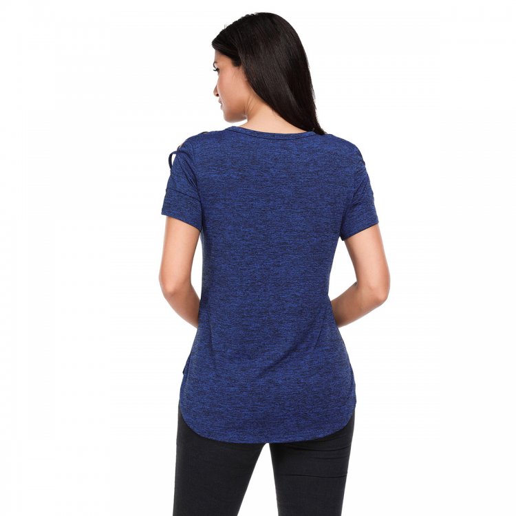 Blue Crisscross Detail Short Sleeve T-shirt