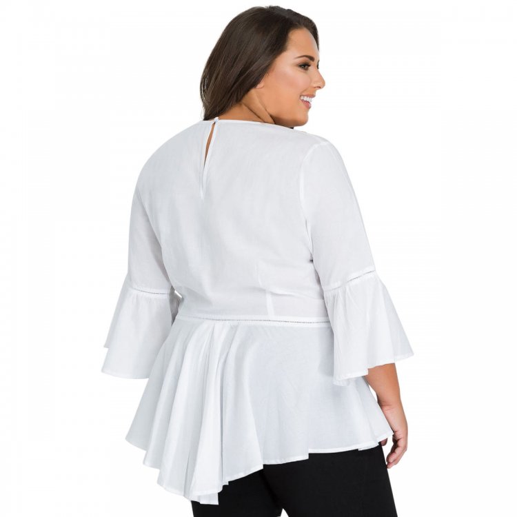 White Crochet Insert Bell Sleeve Plus Size Top