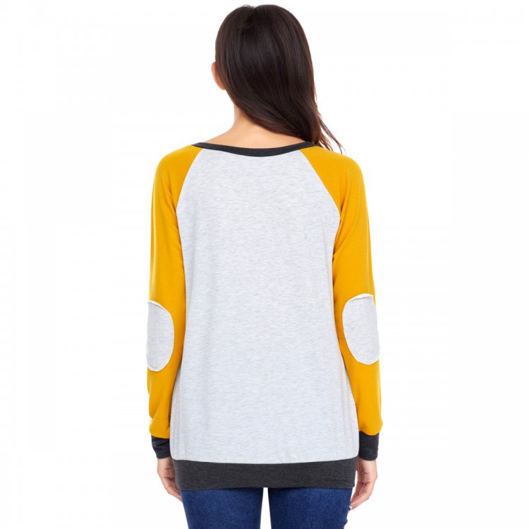 Yellow Raglan Sleeve Patch Elbow Sweatshirt Top