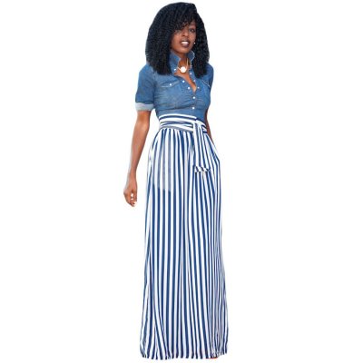 Light Blue Striped Maxi Skirt