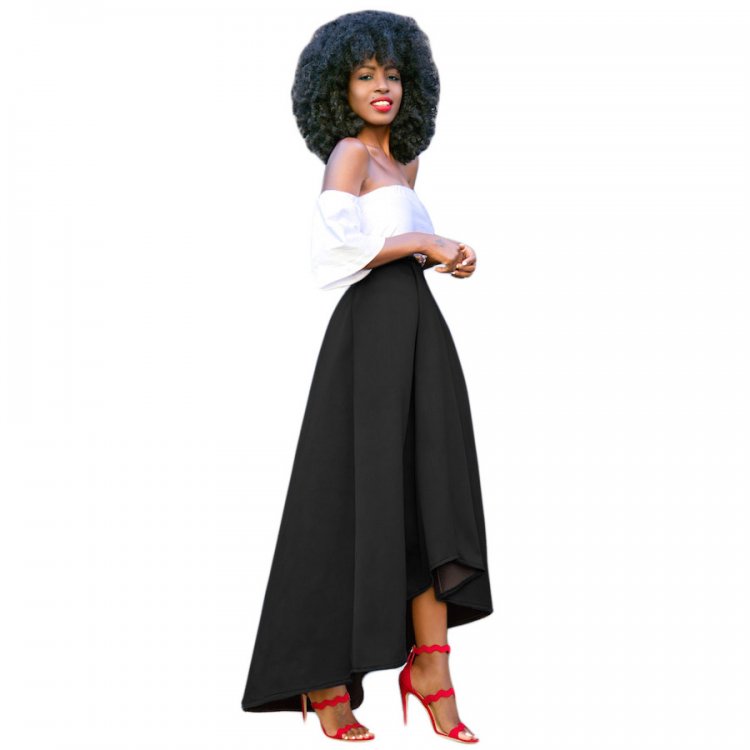 Black Asymmetric High-Low Hem Maxi Prom Skirt