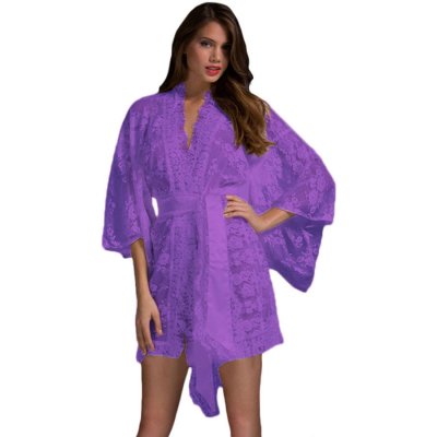 Purple Belted Lace Kimono Nightwear