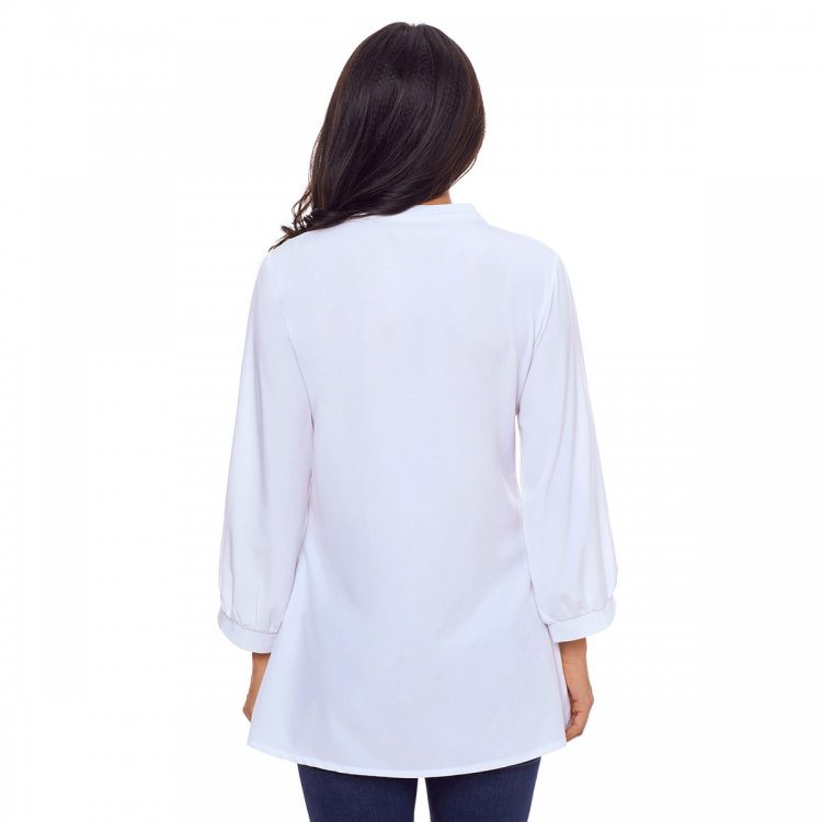 White Lace and Pleated Detail Button up Blouse