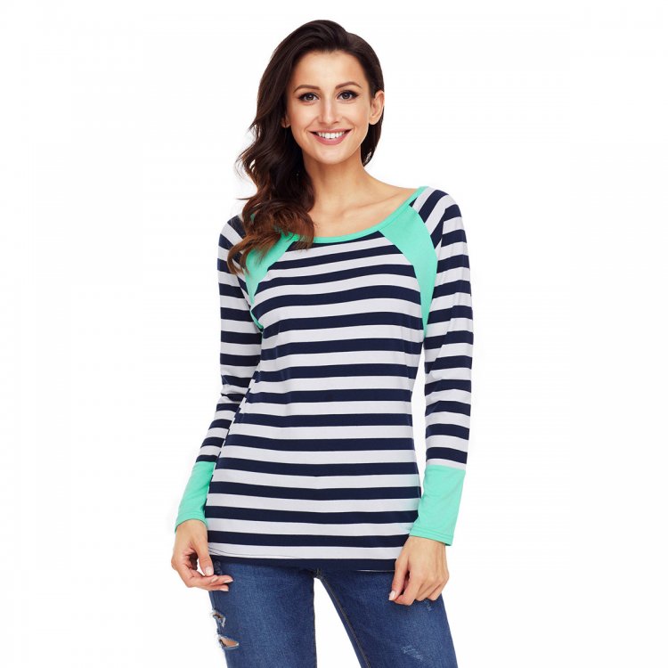 Mint Splice Accent Navy White Striped Long Sleeve Shirt