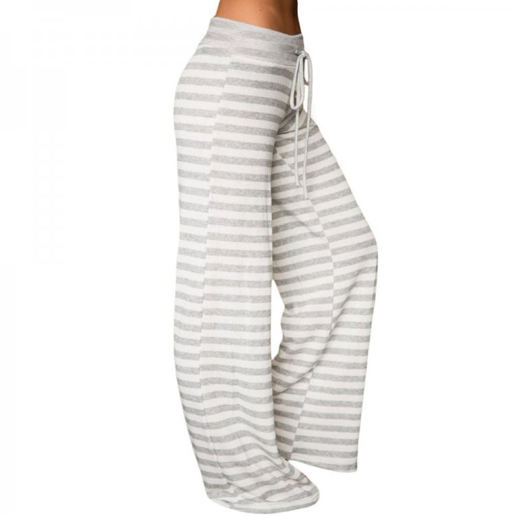 Grey White Striped Wide Leg Pants