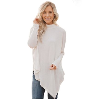 White Soft Faux Poncho High Neck Sweater