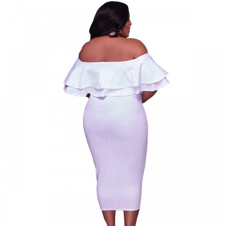 White Layered Ruffle Off Shoulder Curvaceous Dress