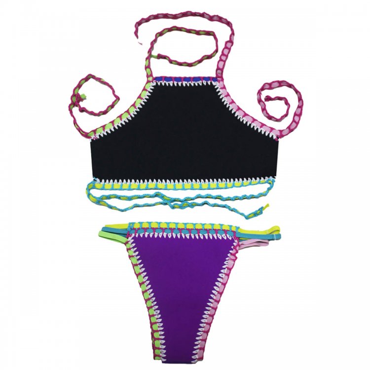Purple Handmade Crochet Neoprene Tankini Swimsuit