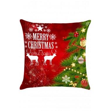 Red and Green Christmas Tree Elks Pattern Pillow Case
