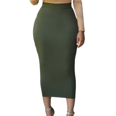 Solid Green High-waisted Bodycon Maxi Skirt
