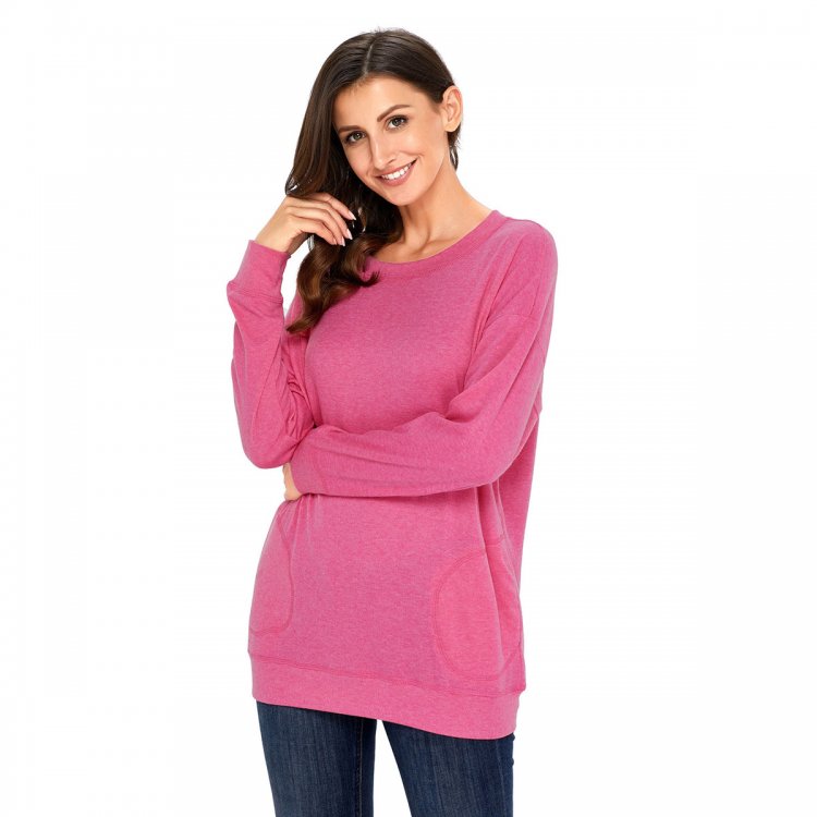 Pink Casual Pocket Style Long Sleeve Top
