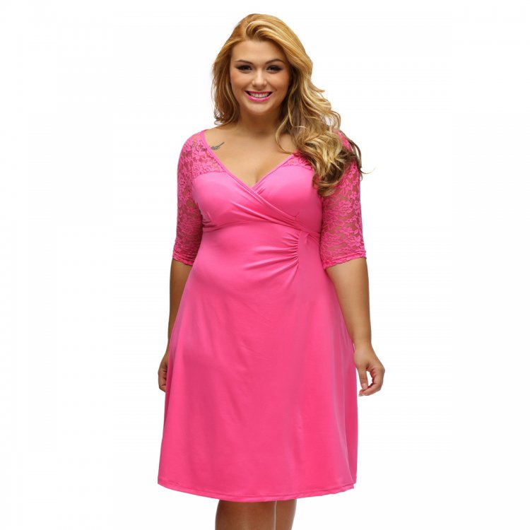 Rosy Lavish Lace Half Sleeves Plus Dress