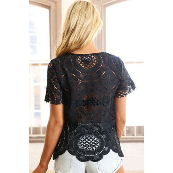 Black Short Sleeved Lace Top