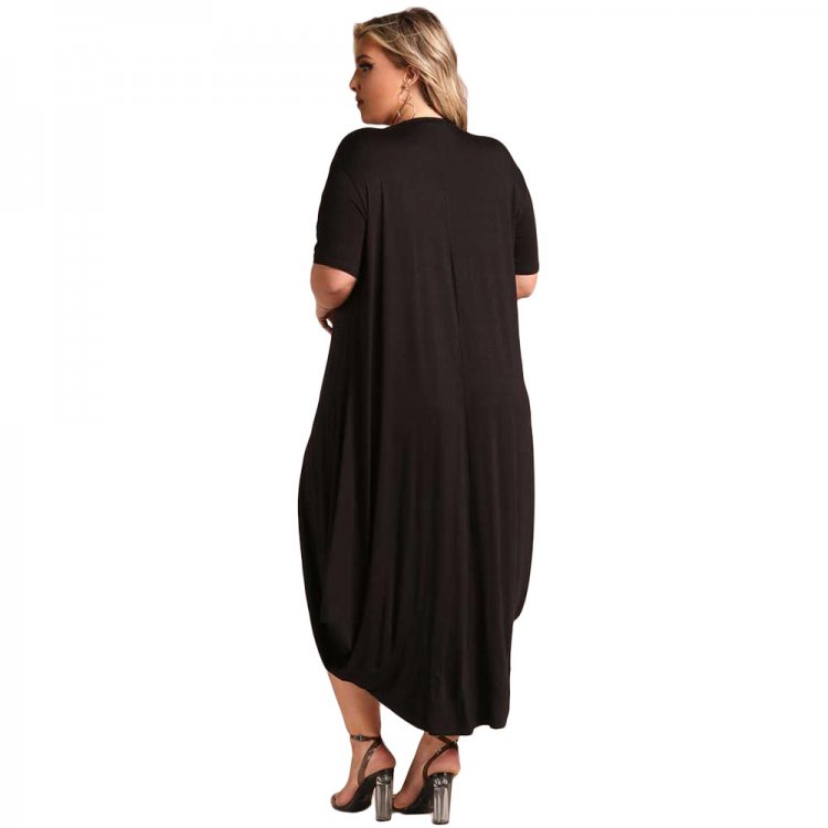 Black Plus Size Hi-Lo Slit Jersey Knit Maxi Dress