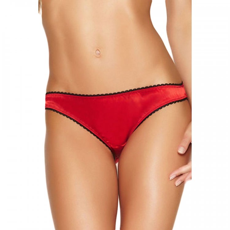 Brazilian Red Satin Panty with Black Bow Accent